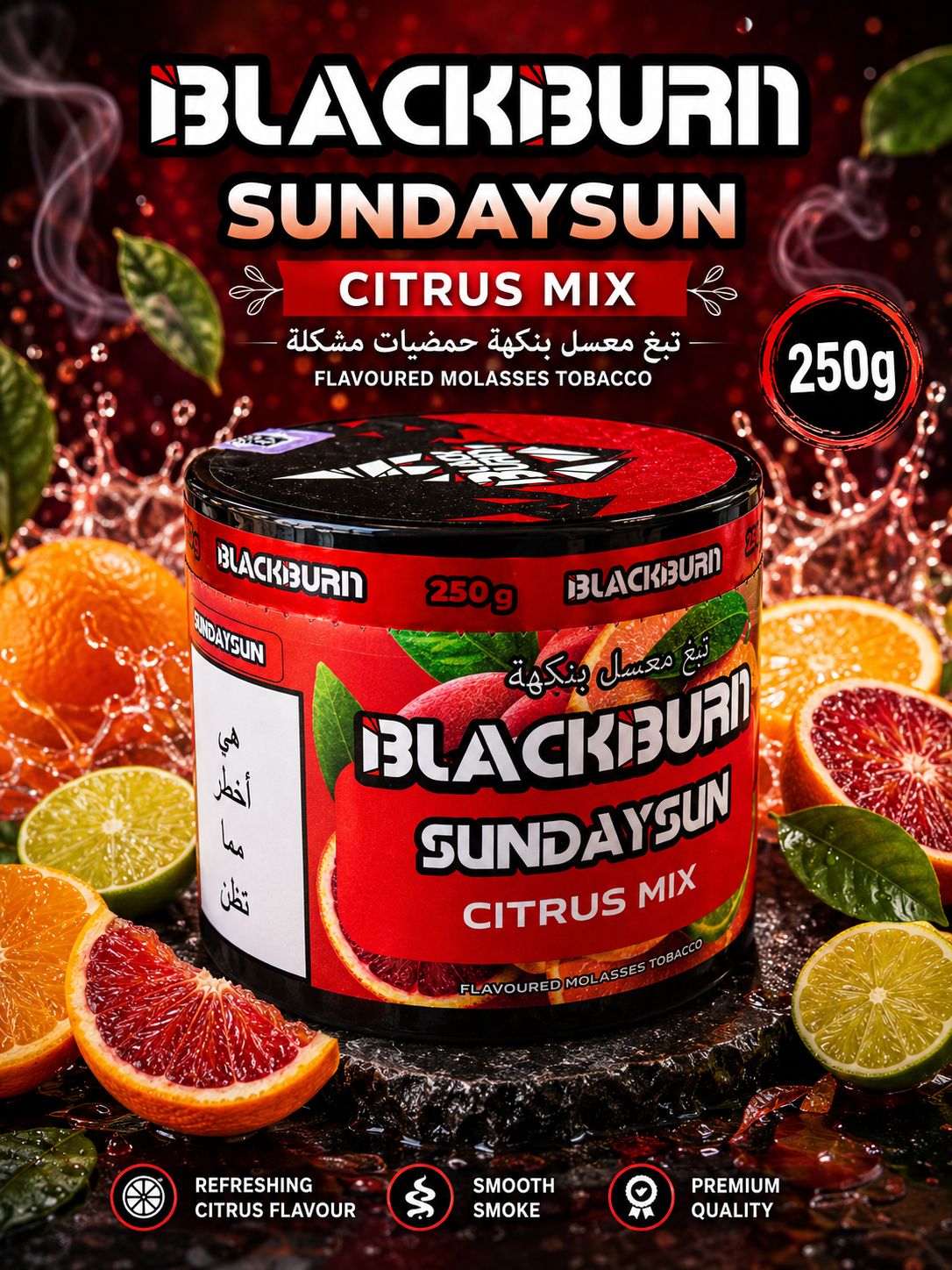 BLACK BURN PREMIUM FLAVOURED MOLASSES TOBACCO 250G - THE WORLD'S NUMBER ONE FLAVOURED TOBACCO - SIX ICONIC FLAVOURS. ONE UNSTOPPABLE BRAND BOLD TASTE. SMOOTH SMOKE. ZERO COMPROMISE