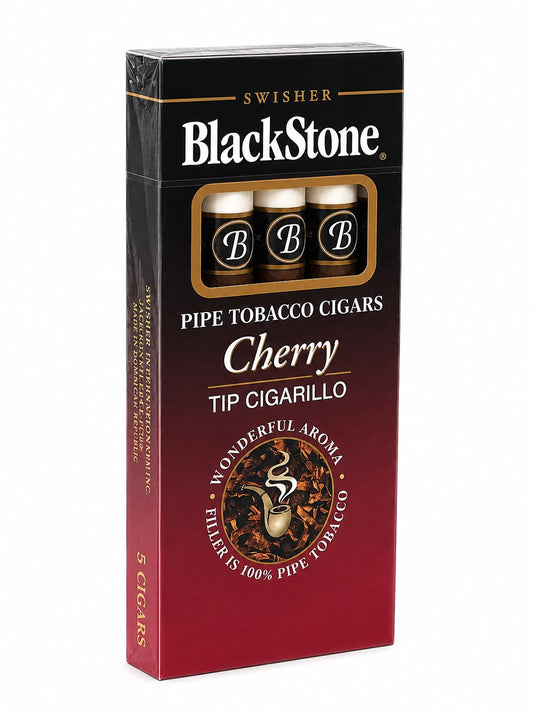 Swisher BlackStone Cherry Tip Cigarillos – 100% Pipe Tobacco, Bold Cherry Aroma | 5 Sticks