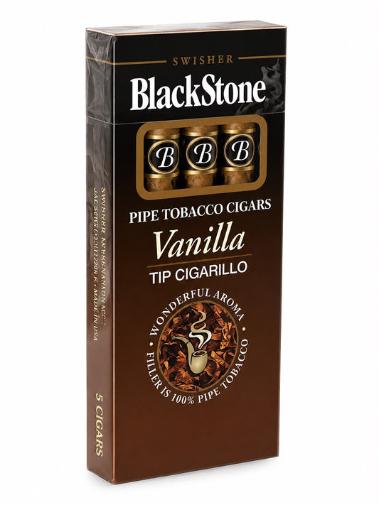 Swisher BlackStone Vanilla Tip Cigarillos – 100% Pipe Tobacco, Wonderfully Smooth Aroma | 5 Sticks