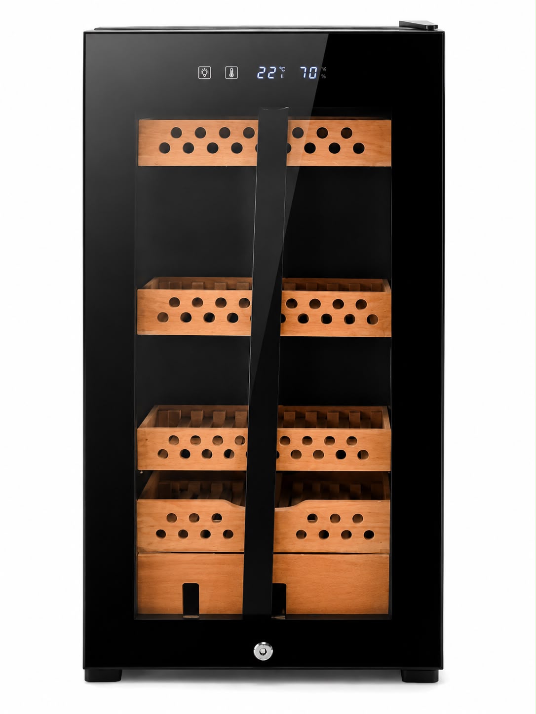 Electric Cigar Humidor Cabinet – Digital Temperature & Humidity Control, Cedar Wood Trays, Lockable Glass Door, 4-Tier Storage for 100+ Cigars