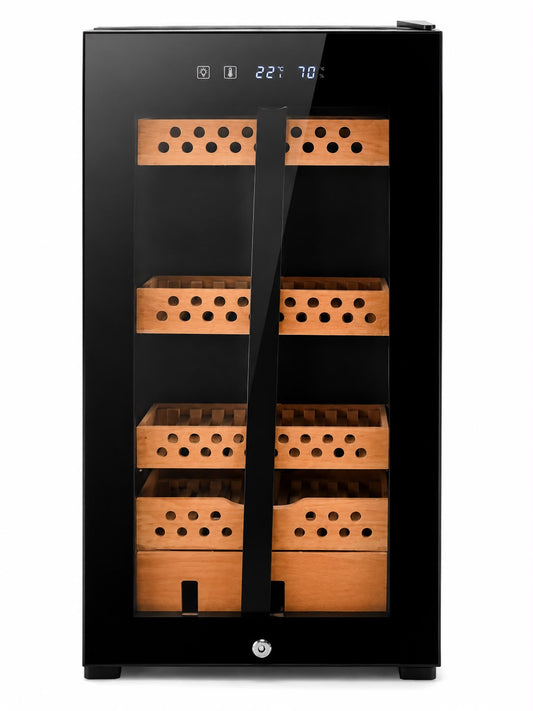 Electric Cigar Humidor Cabinet – Digital Temperature & Humidity Control, Cedar Wood Trays, Lockable Glass Door, 4-Tier Storage for 100+ Cigars