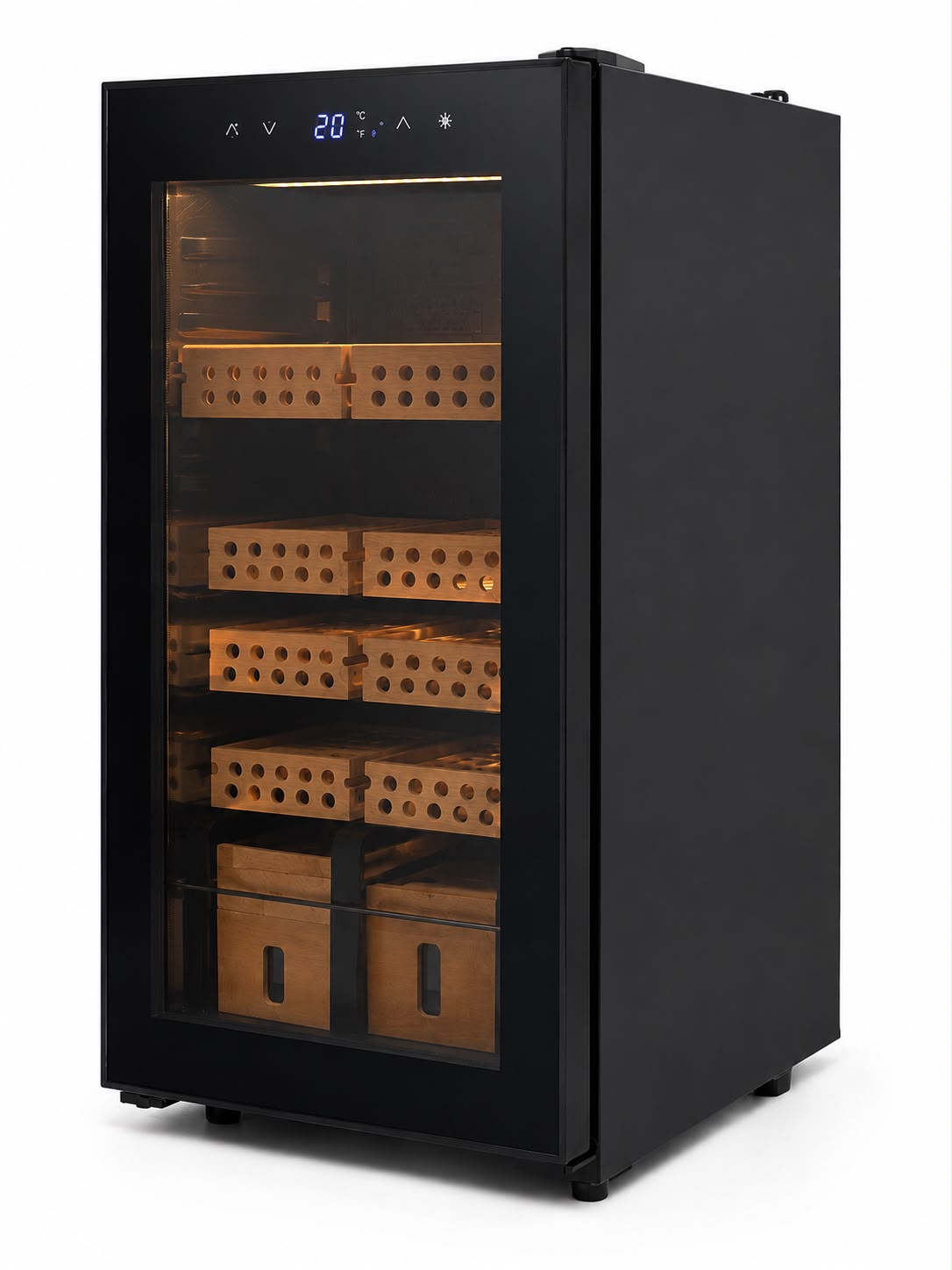 Electric Cigar Humidor Cabinet – Digital Temperature & Humidity Control, Cedar Wood Trays, Lockable Glass Door, 4-Tier Storage for 100+ Cigars
