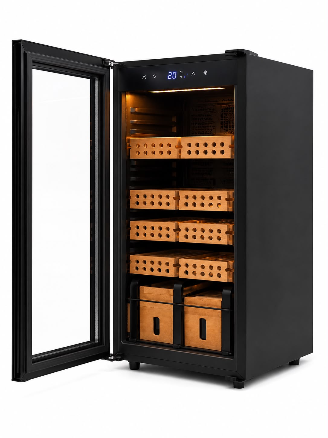 Electric Cigar Humidor Cabinet – Digital Temperature & Humidity Control, Cedar Wood Trays, Lockable Glass Door, 4-Tier Storage for 100+ Cigars