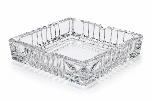 AL KHUMERY Square Crystal Glass Cigar Ashtray | 4-Slot Heavy Cut Glass Design | Premium Smoking Accessory in UAE
