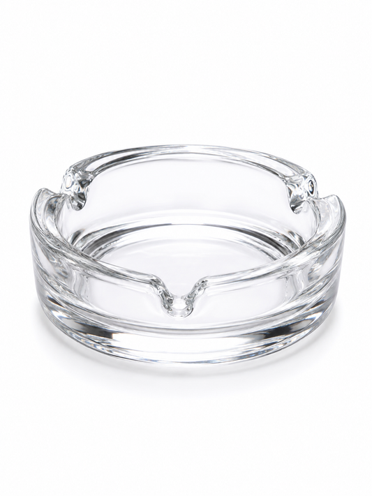 AL KHUMERY Heavy Glass Ashtray | 4-Rest Ribbed Round | Heat Resistant | Indoor Outdoor Smoking Accessory In UAE