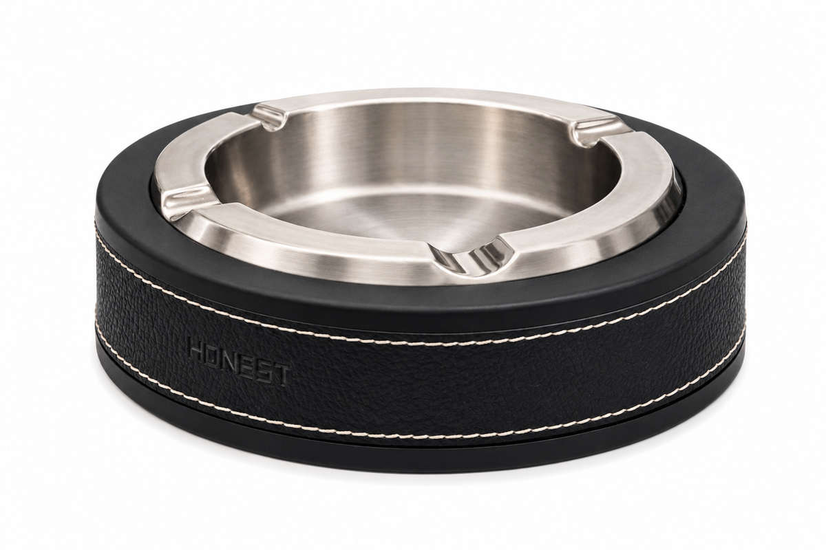 AL KHUMERY HONEST Luxury Leather Ashtray | Stainless Steel Inner Bowl | 4-Slot Premium Smoking Accessory UAE