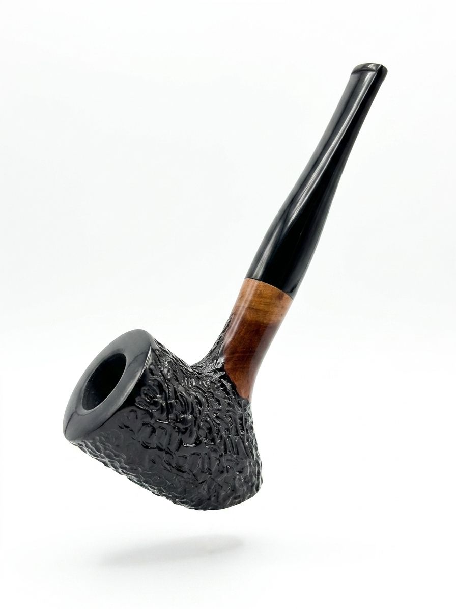 AL KHUMERY English Tobacco Pipe – Straight Stem Black Deep Rusticated Briar Wood Bowl Natural Shank Black Acrylic Bit | UAE