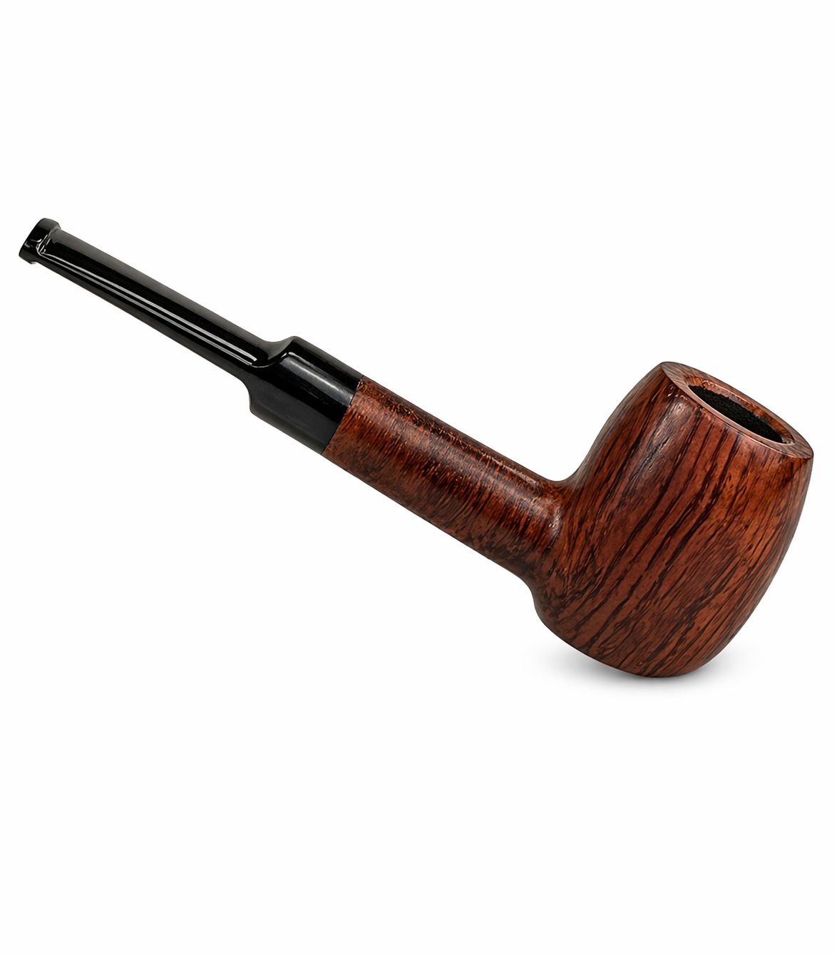 AL KHUMERY Faceted Briar Wood English Tobacco Pipe | Engraved Silver Ring | Dark Brown Finish | Bent Stem | UAE