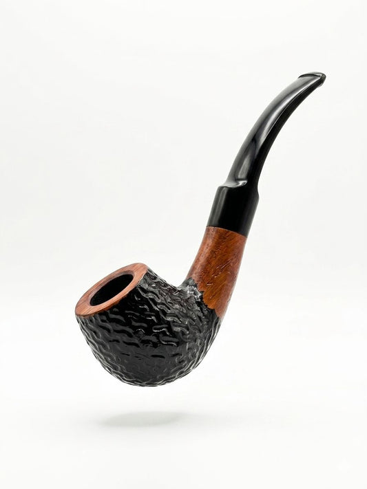 AL KHUMERY English Tobacco Pipe – Bent Billiard Rusticated Briar Wood Bowl Black Acrylic Stem | UAE