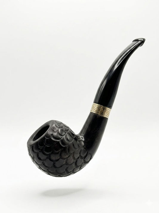 AL KHUMERY English Tobacco Pipe – Bent Rusticated Briar Wood Bowl Black Stem Gold Band Ring | UAE