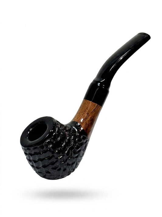 AL KHUMERY English Tobacco Pipe – Bent Black Rusticated Briar Wood Bowl Natural Shank Black Acrylic Stem | UAE