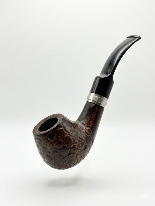 AL KHUMERY English Tobacco Pipe – Bent Billiard Rusticated Dark Brown Briar Wood Bowl Black Stem Silver Band | UAE