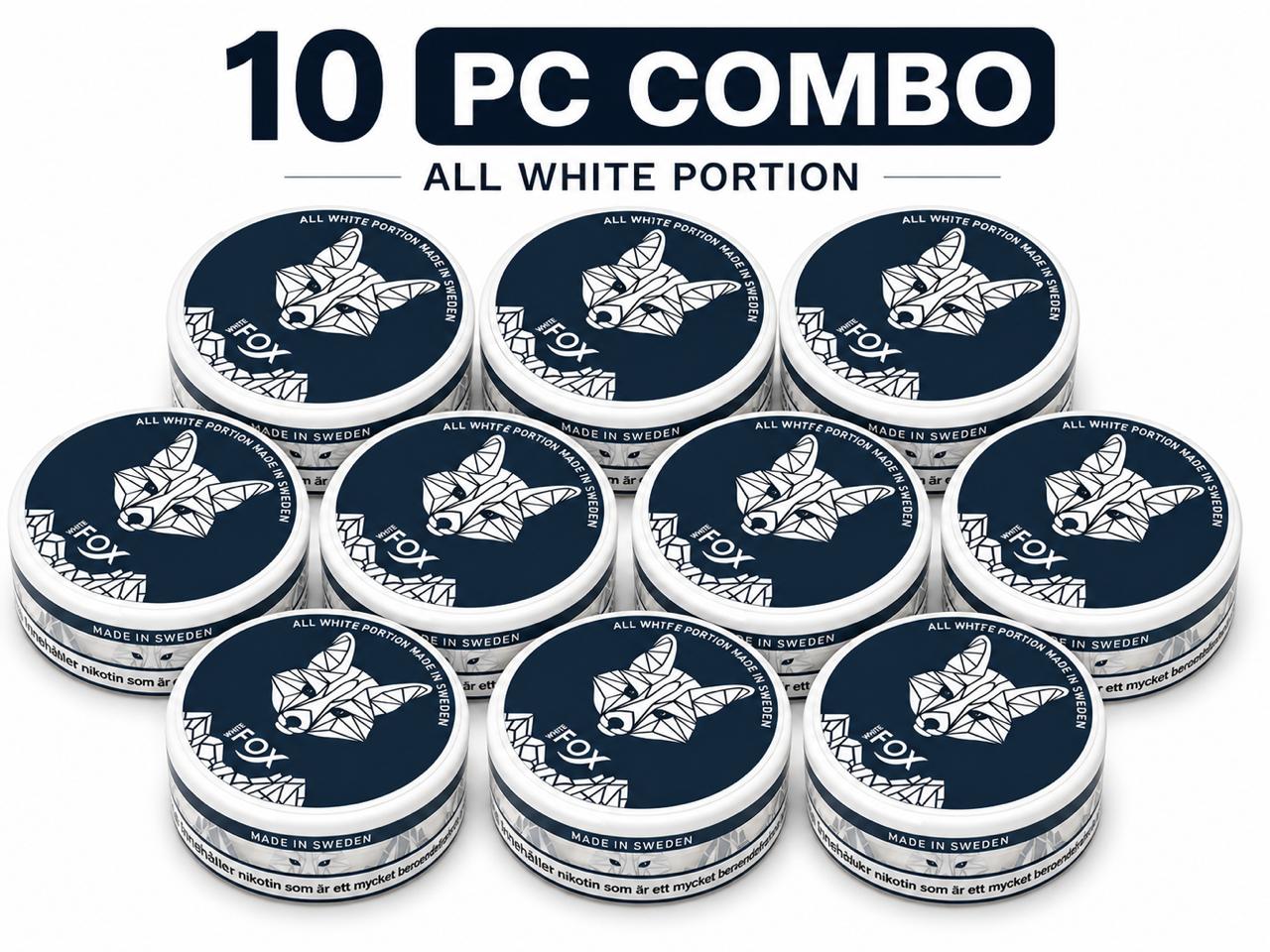 AL KHUMERY White Fox Nicotine Pouches | 10 PC Combo Pack | All White Portion Made in Sweden | Black / Blue / Double Mint / Peppered Mint / Full Charge | Tobacco-Free Snus | 15g Each | UAE