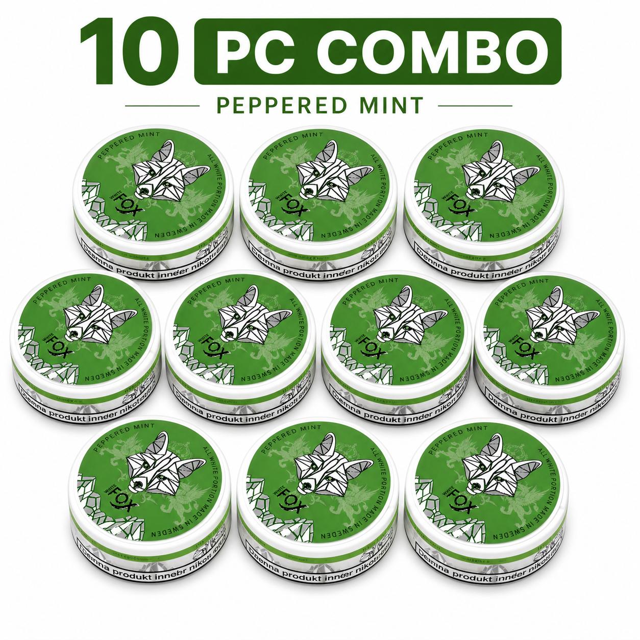 AL KHUMERY White Fox Nicotine Pouches | 10 PC Combo Pack | All White Portion Made in Sweden | Black / Blue / Double Mint / Peppered Mint / Full Charge | Tobacco-Free Snus | 15g Each | UAE