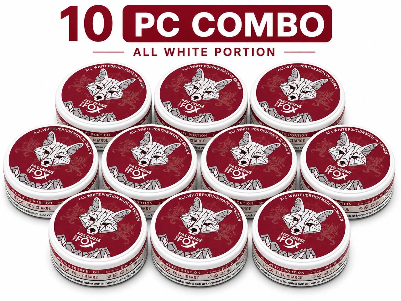 AL KHUMERY White Fox Nicotine Pouches | 10 PC Combo Pack | All White Portion Made in Sweden | Black / Blue / Double Mint / Peppered Mint / Full Charge | Tobacco-Free Snus | 15g Each | UAE