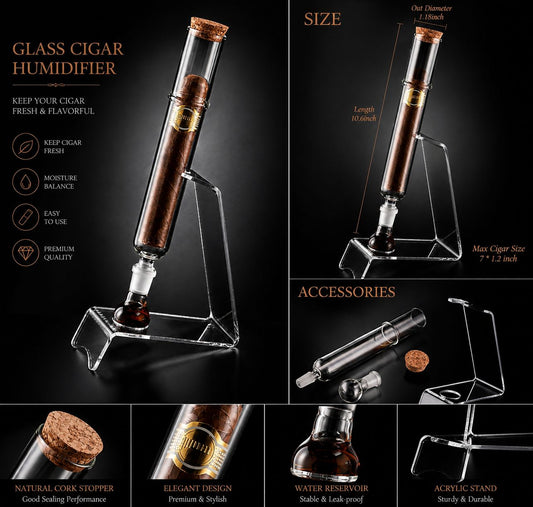 AL KHUMERY- Premium Glass Cigar Humidifier with Acrylic Stand – Luxury Airtight Cigar Storage Tube
