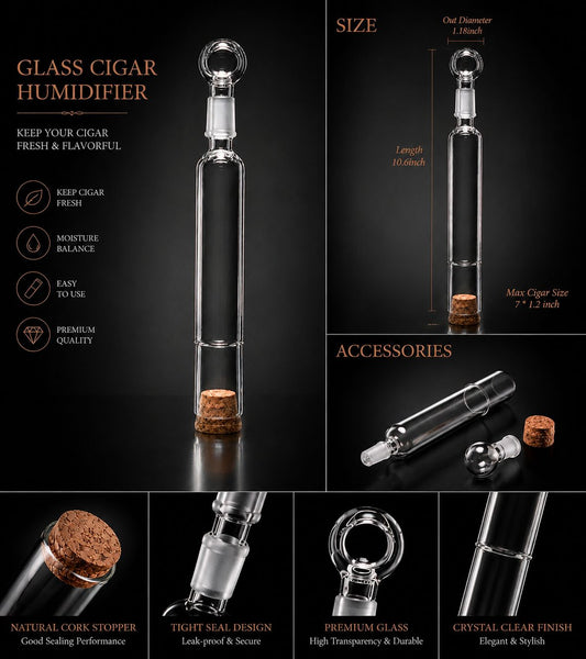AL KHUMERY - Premium Glass Cigar Humidifier Tube – Portable Airtight Cigar Storage Case with Cork Seal