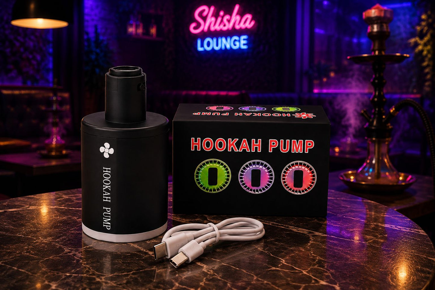 Pro Electric Hookah Pump – RGB Color Changing LED | USB-C Fast Charge | Powerful Silent Blower | Best Shisha Accessory Gift