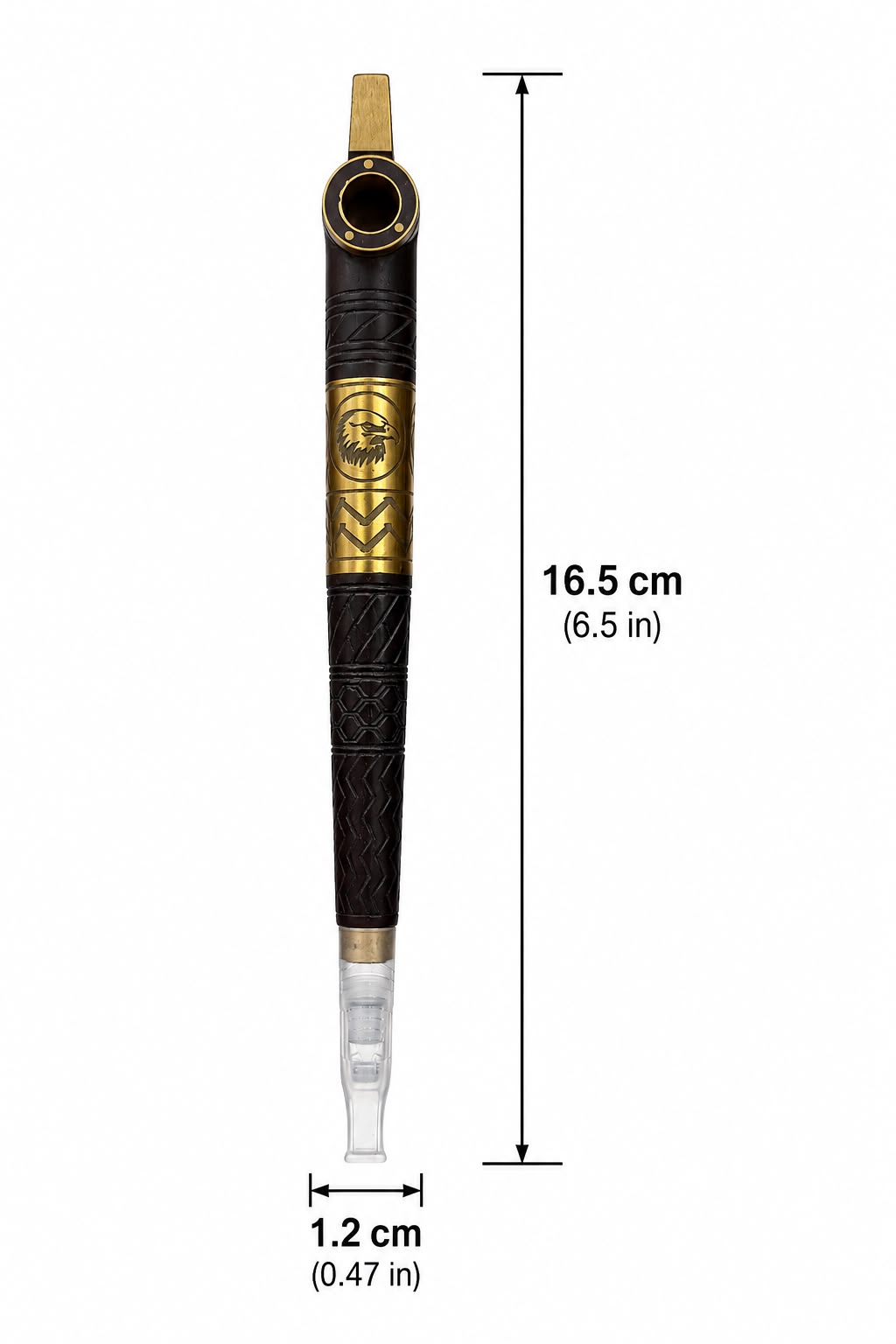 Handcrafted Wooden Medwakh Pipe with Brass Eagle Emblem – Traditional Arabian Dokha Pipe, 16.5cm (6.5in)