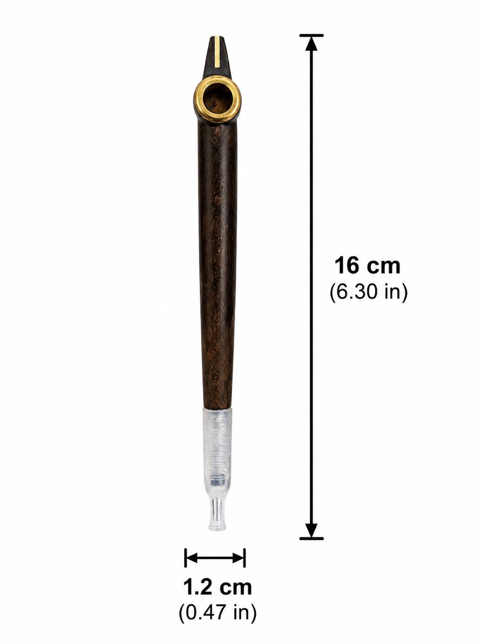 Handcrafted One-Piece Wood Medwakh Pipe with Brass Bowl Ring & Gold Inlay Stripe – Traditional Arabian Dokha Pipe, 16cm (6.30in)