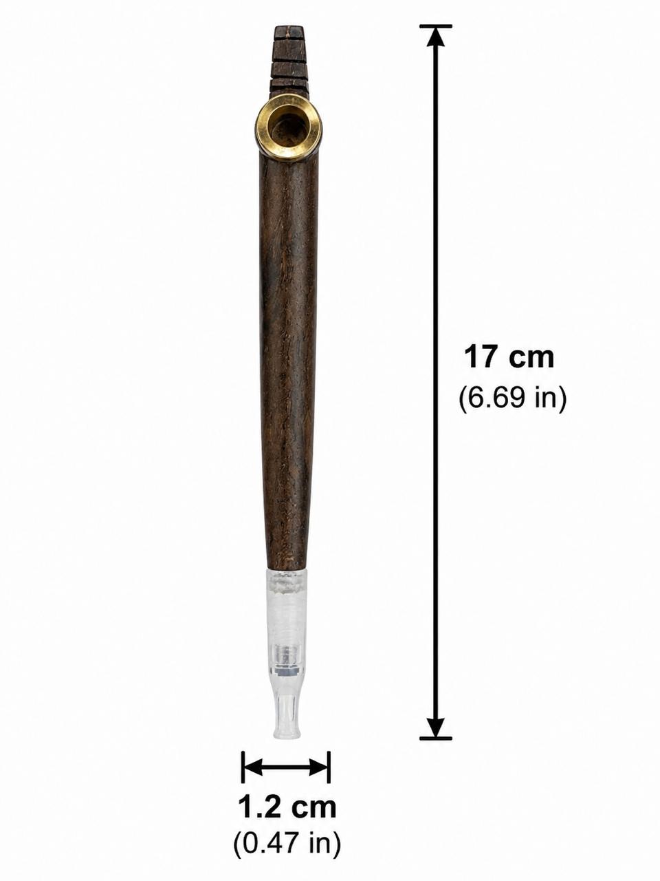 Handcrafted One-Piece Wood Medwakh Pipe with Notched Wing-Tip Bowl & Brass Ring – Traditional Arabian Dokha Pipe, 17cm (6.69in)