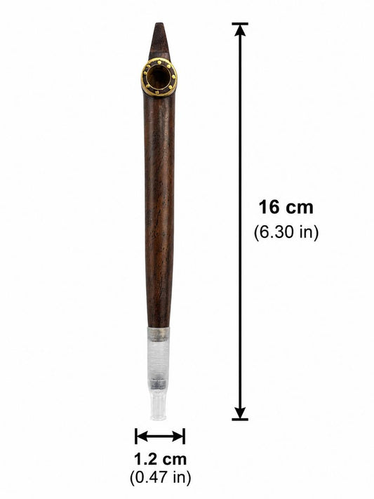 Handcrafted One-Piece Wood Medwakh Pipe with Gold Studded Brass Bowl Ring – Traditional Arabian Dokha Pipe, 16cm (6.30in)