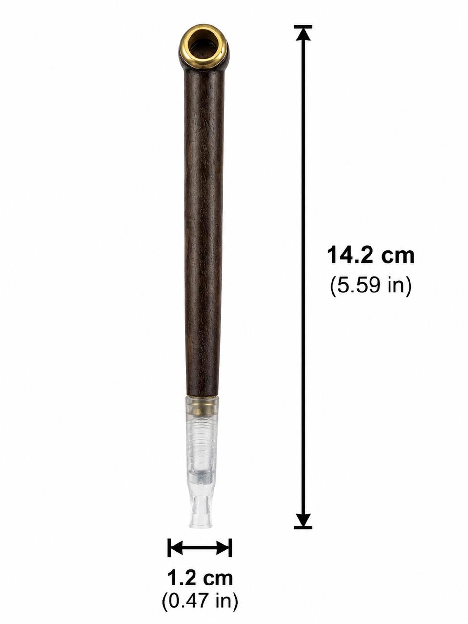 Handcrafted Wooden Medwakh Pipe with Silver Bowl Ring & Dual Silver Bands – Traditional Arabian Dokha Pipe, 16cm (6.30in)