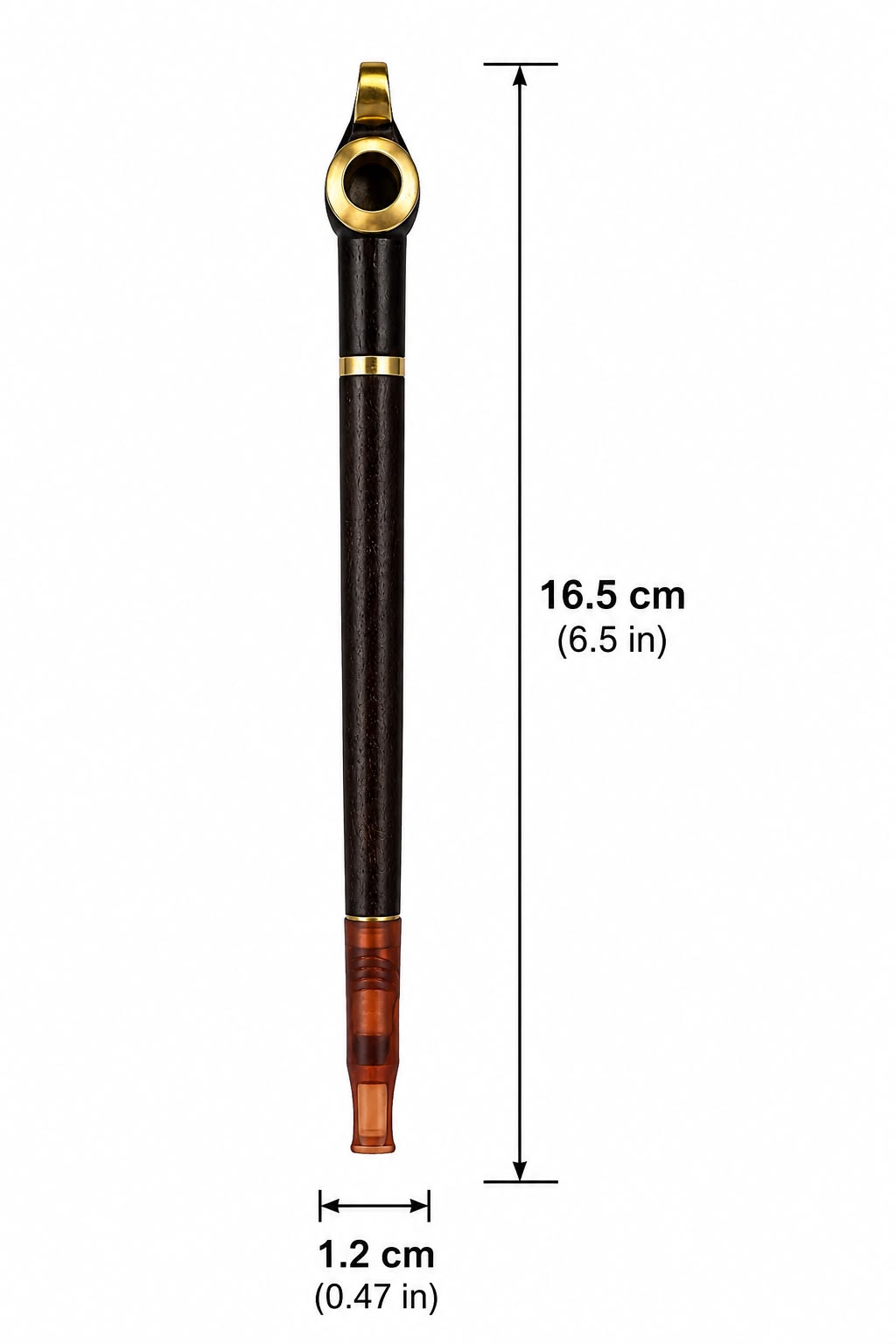 Handcrafted Wooden Medwakh Pipe with Brass Bird-Head Design, Amber Mouthpiece – Traditional Arabian Dokha Pipe, 16.5cm (6.5in)