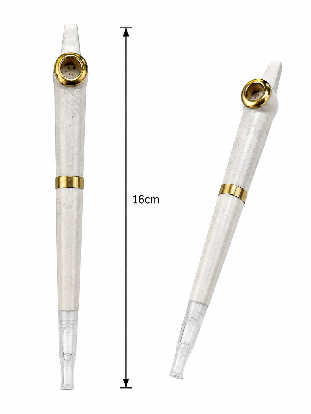 Premium Medwakh Pipe 16cm – Genuine Bone-Style Body with Gold-Plated Brass Rings – Authentic Handcrafted Dokha/Midwakh Smoking Pipe