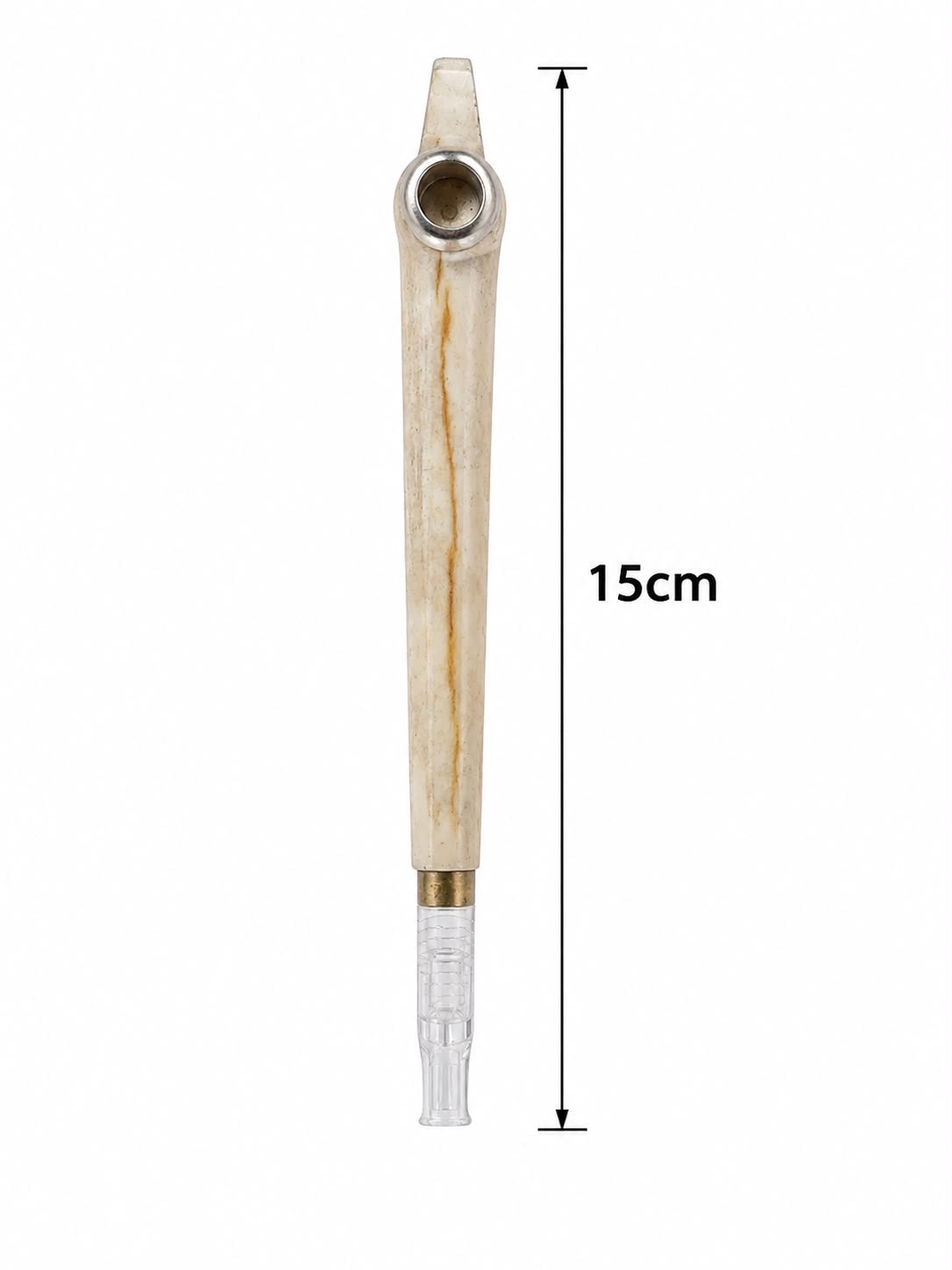 Premium Medwakh Pipe 15cm – Genuine Bone-Style Body with Silver & Brass Fittings – Authentic Handcrafted Dokha/Midwakh Smoking Pipe