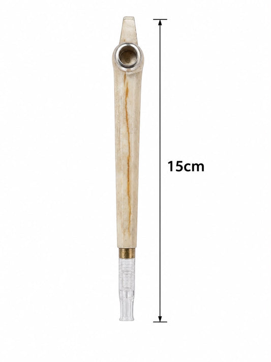 Premium Medwakh Pipe 15cm – Genuine Bone-Style Body with Silver & Brass Fittings – Authentic Handcrafted Dokha/Midwakh Smoking Pipe