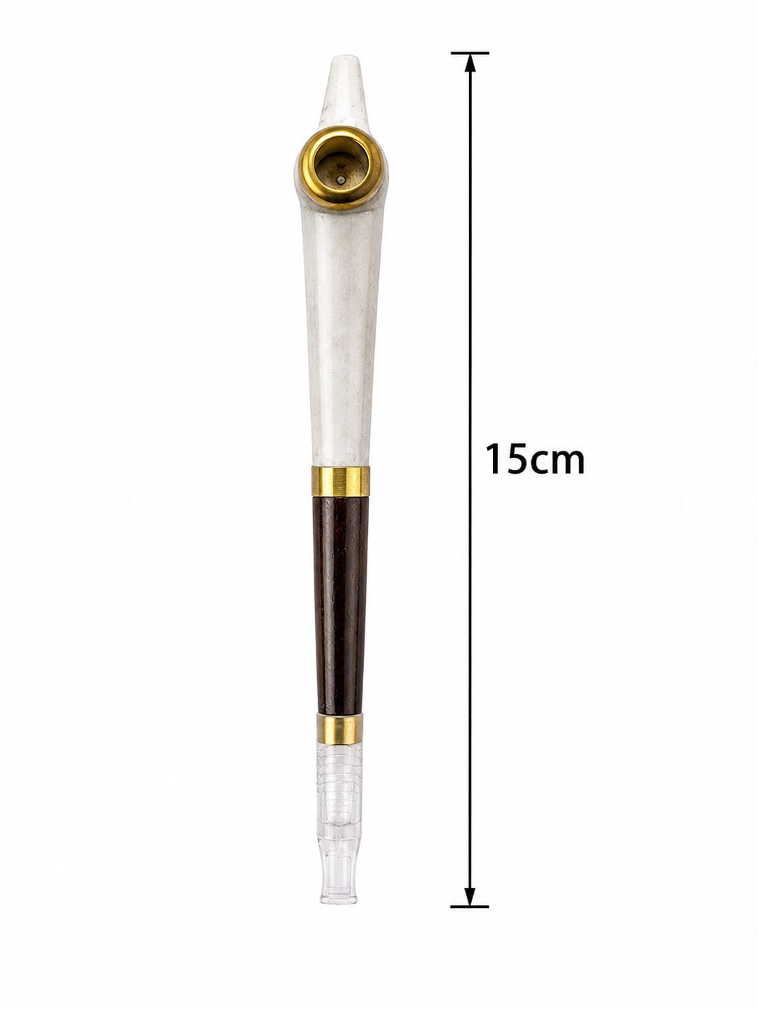 Premium Medwakh Pipe 15cm – Two-Tone Bone & Rosewood Body with Gold Brass Rings – Authentic Handcrafted Dokha/Midwakh Smoking Pipe