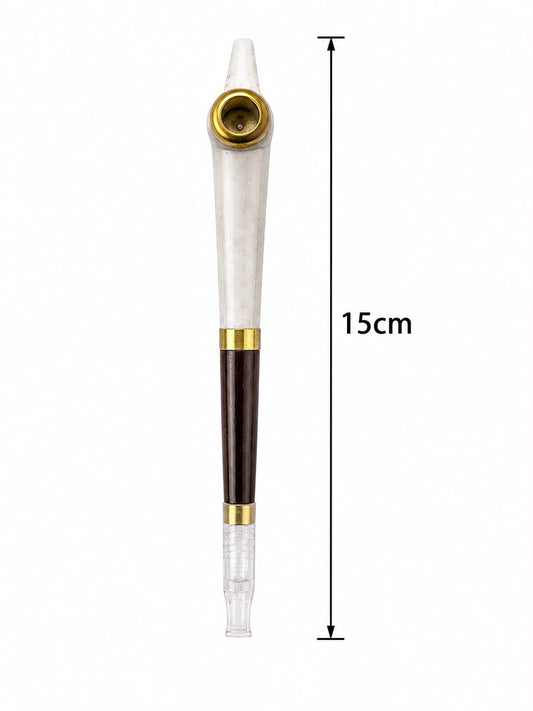 Premium Medwakh Pipe 15cm – Two-Tone Bone & Rosewood Body with Gold Brass Rings – Authentic Handcrafted Dokha/Midwakh Smoking Pipe