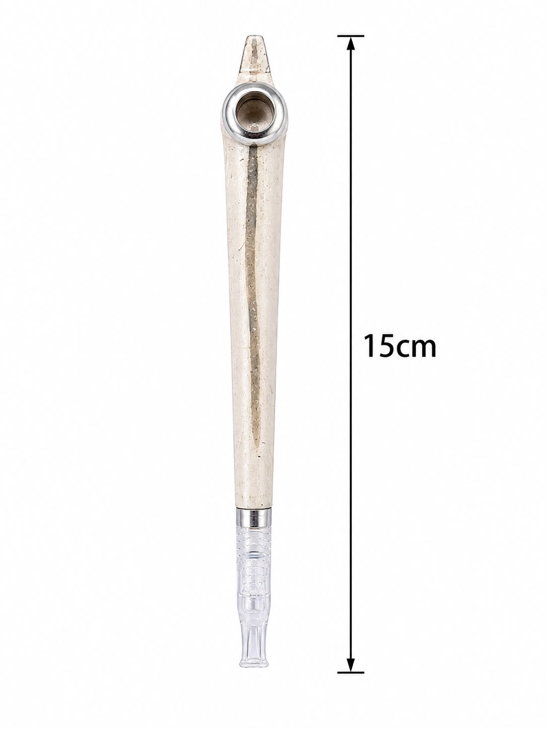 Premium Medwakh Pipe 15cm – Sleek Polished Bone-Style Body with Silver Fittings – Minimalist Authentic Dokha/Midwakh Smoking Pipe