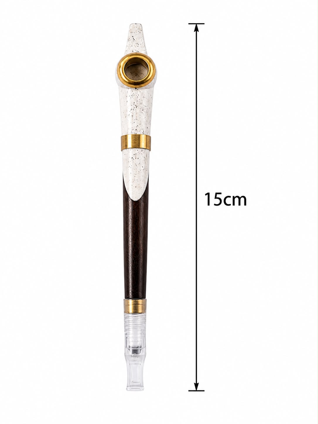 Premium Medwakh Pipe 15cm – Speckled Bone & Rosewood Two-Tone Body with Gold Brass Rings – Authentic Handcrafted Dokha/Midwakh Smoking Pipe