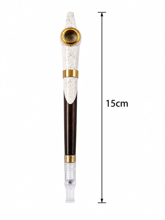 Premium Medwakh Pipe 15cm – Speckled Bone & Rosewood Two-Tone Body with Gold Brass Rings – Authentic Handcrafted Dokha/Midwakh Smoking Pipe