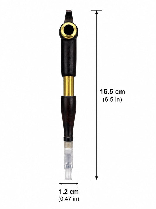 Handcrafted Ebony Wood Medwakh Pipe with Brass Ring Accent, Curved Bowl Design – Traditional Arabian Dokha Pipe, 16.5cm (6.5in)
