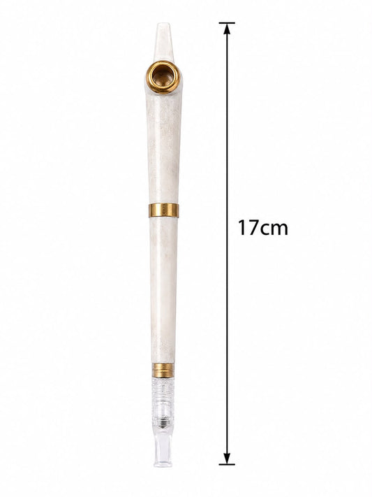 Premium Medwakh Pipe 17cm – Extra-Long Bone-Style Body with Gold & Silver Fittings – Authentic Handcrafted Dokha/Midwakh Smoking Pipe