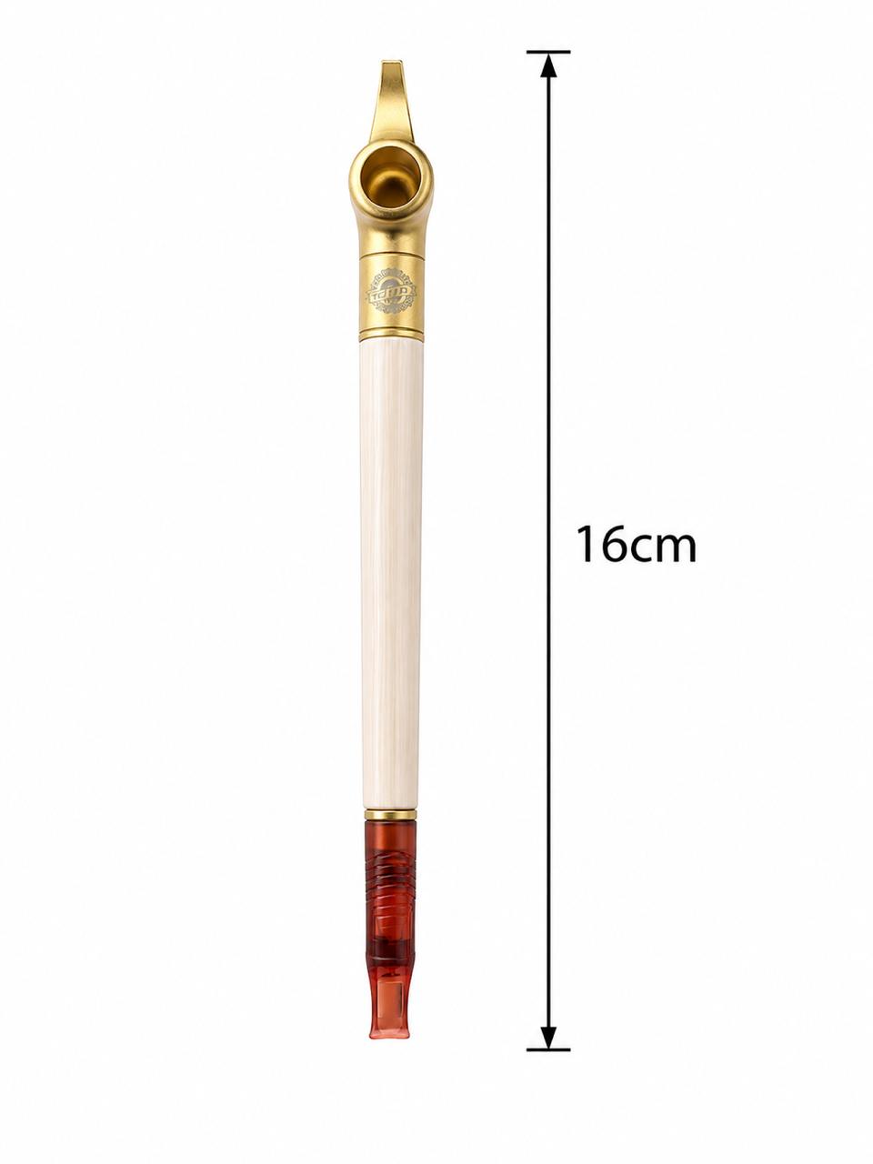 Premium Medwakh Pipe 16cm – Ivory Acrylic Body with Matte Gold Finish & Amber Tip – Modern Dokha/Midwakh Smoking Pipe