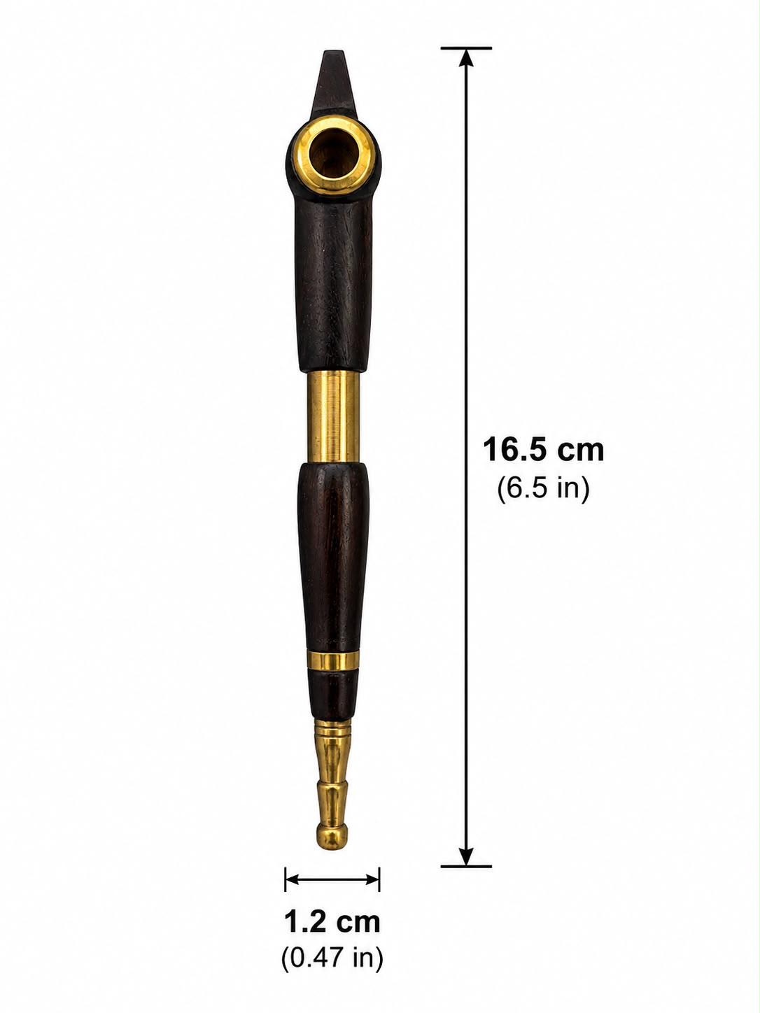 Handcrafted Ebony Wood Medwakh Pipe with Solid Brass Mouthpiece & Ring Accents – Traditional Arabian Dokha Pipe, 16.5cm (6.5in)