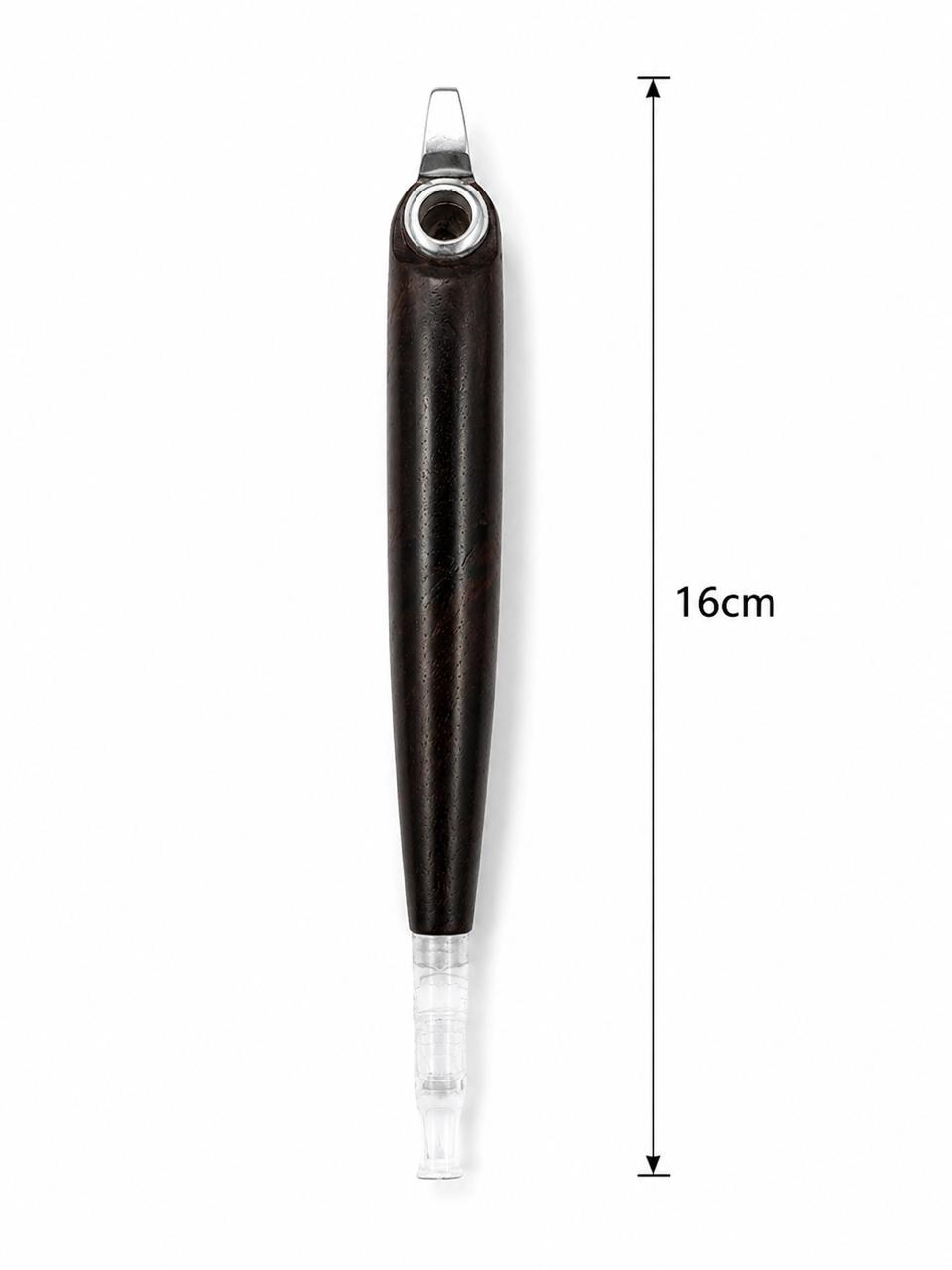 Premium Dark Wood Medwakh Pipe 16cm – Handcrafted Ebony-Style Body with Silver Cap & Brass Ring – Authentic Dokha/Midwakh Smoking Pipe