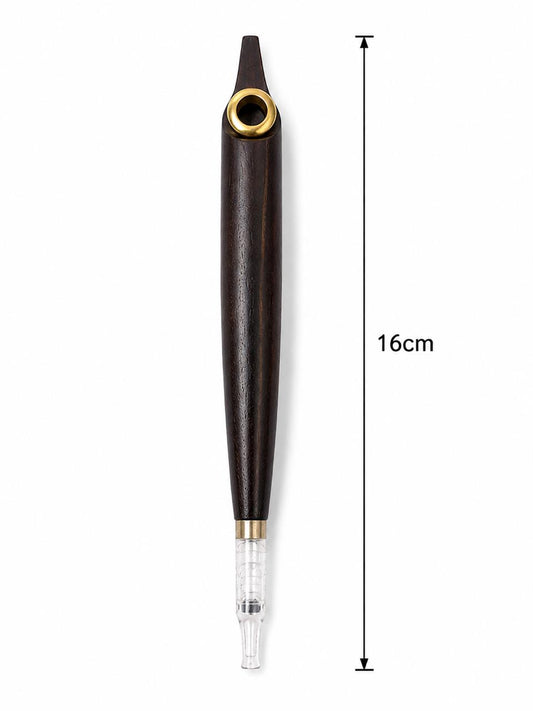 Premium Dark Wood Medwakh Pipe 16cm – Handcrafted Ebony-Style Body with Gold Brass Fittings & Riveted Cap – Authentic Dokha/Midwakh Smoking Pipe