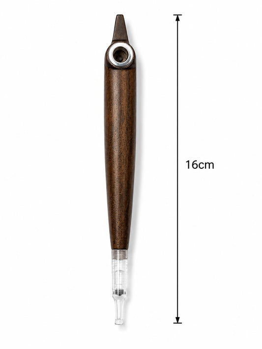 Premium Striped Walnut-Style Wood Medwakh Pipe 16cm – Handcrafted Body with Silver & Brass Fittings – Authentic Dokha/Midwakh Smoking Pipe