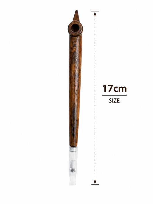 Handmade Wooden Medwakh Pipe – 17cm Traditional Dokha Smoking Pipe with Removable Filter Tip