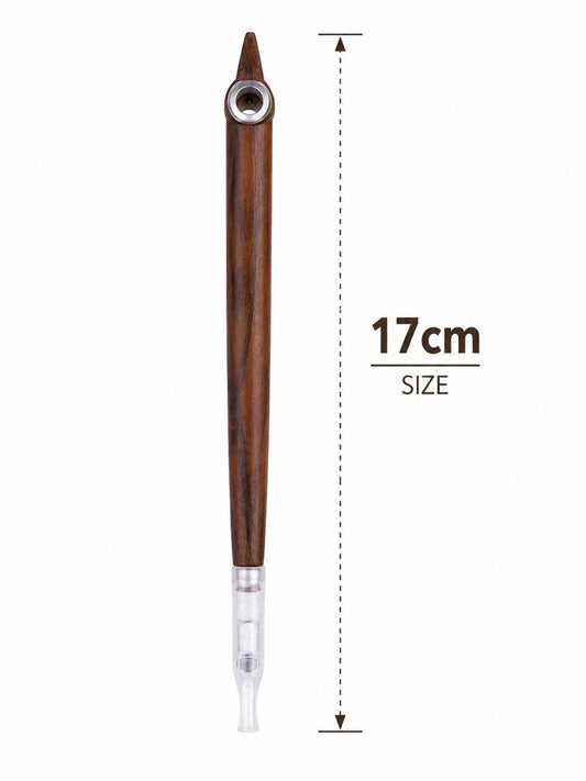 Handmade Wooden Medwakh Pipe – 17cm Traditional Dokha Smoking Pipe with Metal Ring Accent & Removable Filter Tip