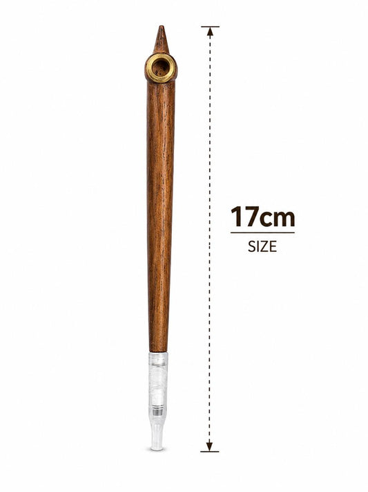 Handmade Wooden Medwakh Pipe – 17cm Traditional Dokha Smoking Pipe with Brass Ring Accent & Removable Filter Tip