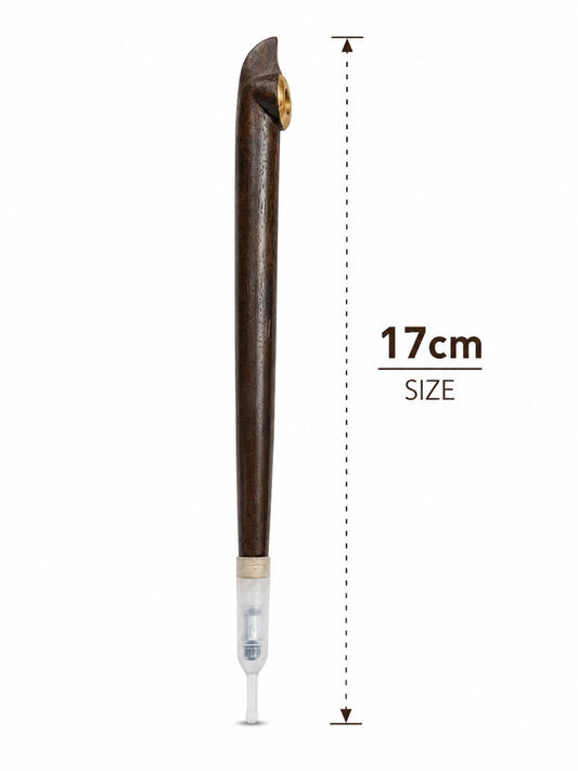 Handmade Wooden Medwakh Pipe – 17cm Traditional Dokha Smoking Pipe with Brass Ring Accent & Removable Filter Tip