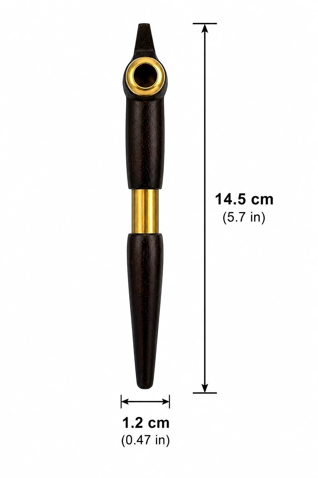 Handcrafted Compact Ebony Wood Medwakh Pipe with Brass Ring Accent – Traditional Arabian Dokha Pipe, 14.5cm (5.7in)