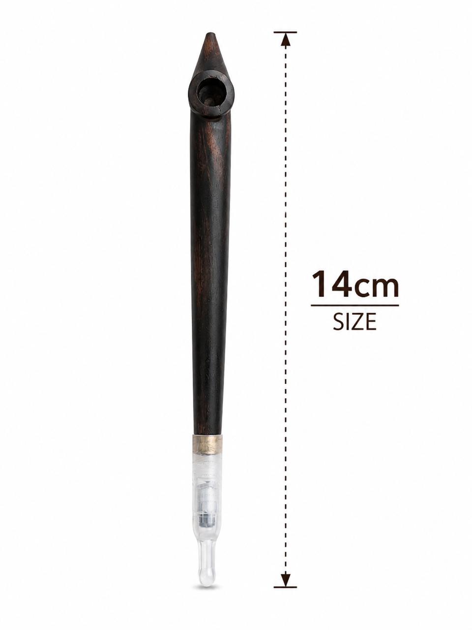 Handmade Wooden Medwakh Pipe – 14cm Ebony Dokha Smoking Pipe with Brass Ring Accent & Removable Filter Tip