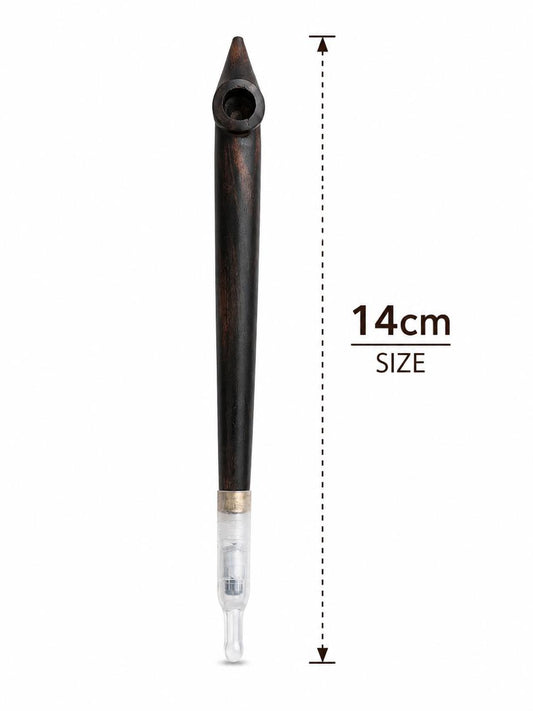 Handmade Wooden Medwakh Pipe – 14cm Ebony Dokha Smoking Pipe with Brass Ring Accent & Removable Filter Tip